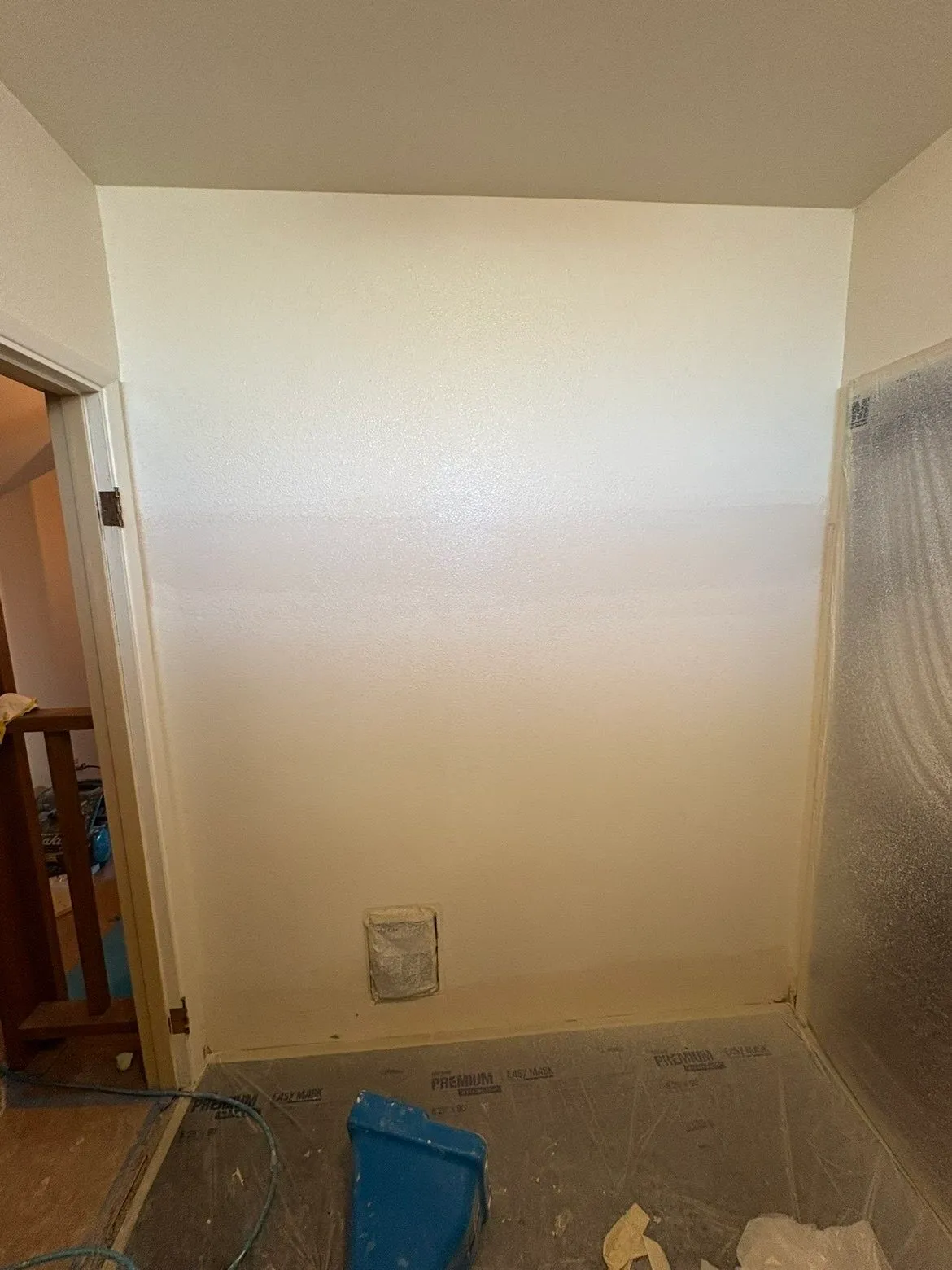 Bathroom wall texture matching in progress
